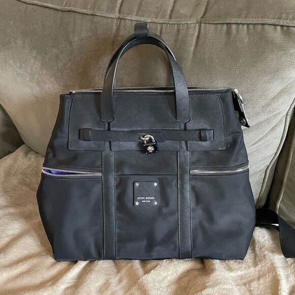 Henri Bendel Black Jetsetter Nylon Convertible Tote Bag Silver Hardware Handbag main image 9